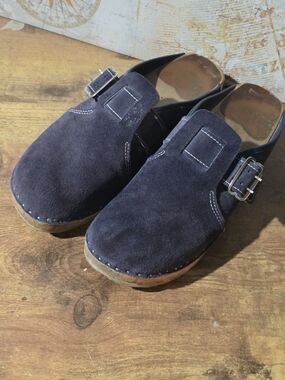 Women's Purple Suede Slip-On Clog with Buckle